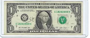 $1 One Dollar Bill Fancy Note TRINARY 5 of a Kind 8s Serial # G18282888H COOL - Picture 1 of 3