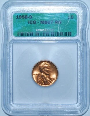 1958 D ICG MS67RD Red Lincoln Wheat Cent - Image 1 of 2