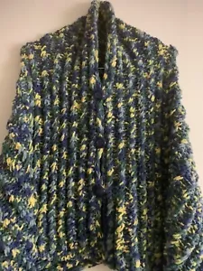 Poncho Cappa Capi-spalla T Shirt Maglia Lana100% Verde Giallo - Foto 1 di 16