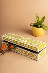 Perlmutt Deko Box - senf, klein - Bild 1 von 7