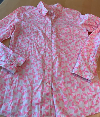 GAP CAT ALL OVER PRINT FITTED BOYFRIEND LS SHIRT WOMENS SZ XS COTTAGECORE  - Image 1 of 4