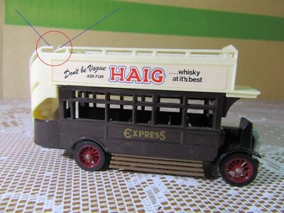 717Z Vintage 1982 Matchbox Y23 AEC S Type Autobus Marrone 1922 HAIG Doppio Piano - Immagine 1 di 4