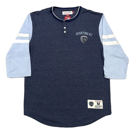 Mitchell & Ness Sporting KC Shirt Mens M 3/4 Sleeve MLS Tee Soccer Henley Cover