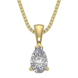 Pear Shaped Solitaire Pendant I1 K 1.06 Ct Martini 3 Prong Set 14K Yellow Gold - Picture 1 of 5