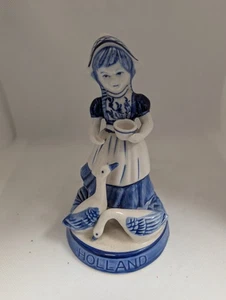 Vintage Delfts Blue Holland Handpainted Girl Feeding Geese 6.5" Figurine (S4) - Picture 1 of 13