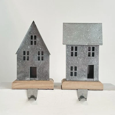 Set of 2 Houses Stocking Holder Hanger Tin Metal/Wood Wondershop Target - Image 1 of 4