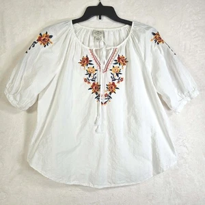 St. John's Bay Blouse Womens Medium Short Sleeve Embroidered Floral - Picture 1 of 9