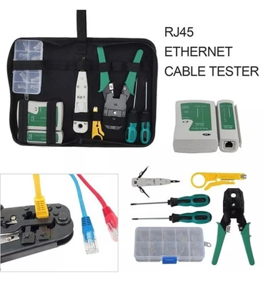 COMPLETE RJ45 NETWORK TOOL KIT CABLE CRIMPING CRIMPER TESTER PUNCH DOWN SET - Image 1 of 4