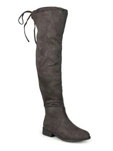 JOURNEE COLLECTION Womens Gray Tie Mount Round Toe Block Heel Heeled Boots 8 M - Picture 1 of 11