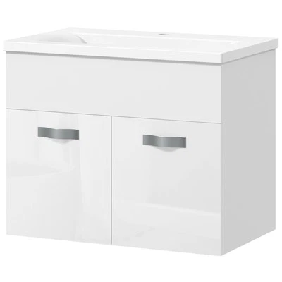kleankin Mobile Lavabo Bagno Sospeso con 2 Ante Ammortizzate Bianco Lucido