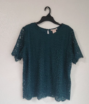 Blusa top Philosophy para mujer talla XXL/2XL verde azulado superpuesta de encaje manga corta Foto 1 de 4
