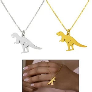 Lightweight Minimalist Dinosaur Pendant Necklace, Adjustable Chain Girl Her Gift - Picture 1 of 3