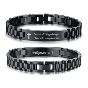 Easter Basket Stuffers Christian Cross Bracelet For Men | Personalized Bible ... - Picture 1 of 8