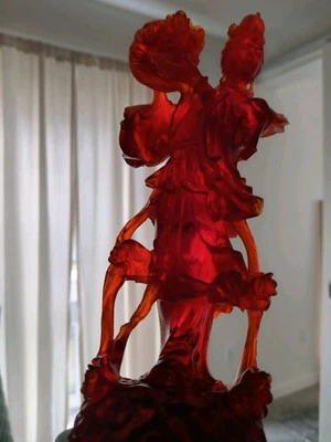 Vintage Chinese Carved Cherry Amber Quan-Yin Kwan-Yin Maiden Statue Figurine  - Image 1 of 4