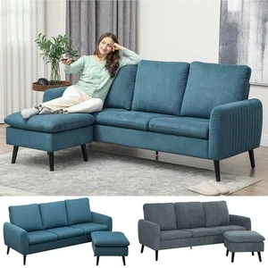 Corner Sofa, Corduroy Fabric 3 Seater Sofa with Scatter Back - Picture 1 of 23