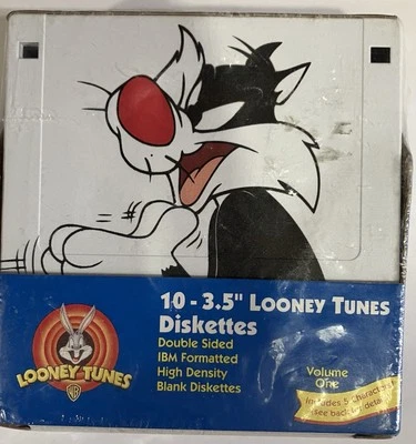 Paquete de 10 disquetes Looney Tunes de 3,5" formateados IBM 1,44 MB por Fellowes Nuevo de Lote Antiguo Sellado Foto 1 de 4