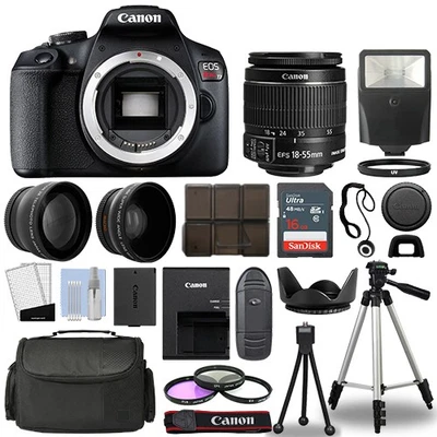 Canon EOS Rebel T7 / 1500D SLR Body+ 3 Lens Kit 18-55mm + 32GB + Flash & More - Image 1 of 4