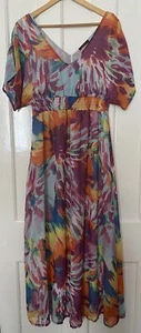 SO FABULOUS multicoloured v neck maxi dress sz.16 - Picture 1 of 5