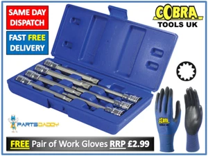 7-teilig 3/8 Zoll Antrieb extra lang Spline Bit Steckschlüsselsatz 12 Punkt M4 M5 M6 M7 M8 M9 M10 - Bild 1 von 3