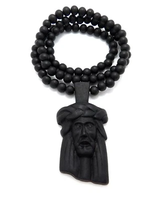 NEW BLACK WOODEN JESUS NECKLACE 27" - Image 1 of 4