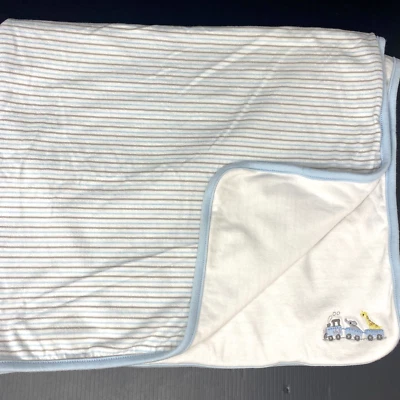 Janie and Jack Manta Bebé Rayas Azules Tren Elefante Jirafa Algodón 2014 Foto 1 de 3