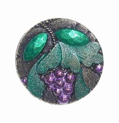 Pretty Antique Reproduction Hand Painted Grape Vine Metal Shank Button 1-1/16" - Image 1 of 4