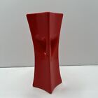  Red Ceramic square Vase heart shape cut out tall skinny 9.3