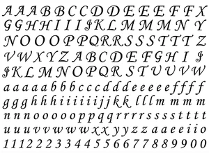 Corsiva Font Alphabet 180 pcs 0.35 Inch Tall Black Fused Glass Decals - Picture 1 of 1