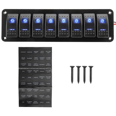 Interruptor balancim 12V/24V 8 gangues painel interruptor alternador para carro trailer barco LED azul marinho - Imagem 1 de 4