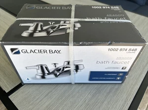 New GLACIER BAY ARAGON 4 in. Centerset 2-Handle Low-Arc Bathroom Faucet Chrome - Picture 1 of 4