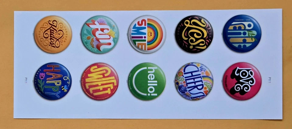 U.S.A. Pinback Buttons. Plate Strip of 10v, Forever stamps 2024 - Image 1 of 1