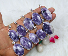 25 Pieces Natural Lepidolite Gemstone Silver Plated Bezel Pendant Jewelry