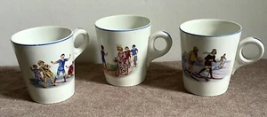 Three vintage china mugs with transfer prints of young folk skiing, cycling etc - Picture 1 of 15