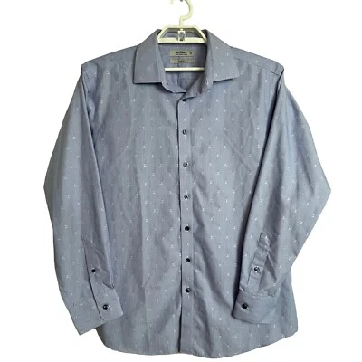 Camisa Murano Slim Fit listrada azul caveiras botão para cima manga longa tamanho 17/35 - Imagem 1 de 4