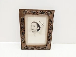 Vintage Picture Frame Arts & Crafts Copper Over Wood Nuts And Leaves Nurse Photo - Picture 1 of 8
