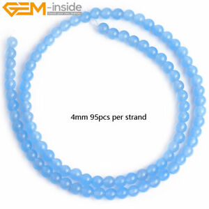 Round Sky Blue Jade Gemstone Loose Beads For Jewelry Making Strand 15" Wholesale