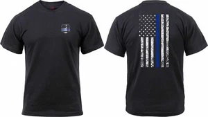 Hombre Negro 2 lados Thin Blue Line US Flag Distressed Athletic Muscle TShirt 2937 - Imagen 1 de 4
