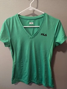 Fila Womens Short Sleeve Top Size S V Neck Green, Workout Shirt 005 - Picture 1 of 3