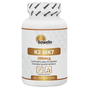 Vitamin K2 MK7 200 mcg – Tablets – High Strength – Natural Bone Support – Sowelo - Picture 1 of 12