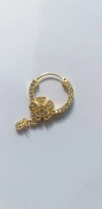 Gold Plated Designer Nose Ring Indian Pierced Nath Crystal Nose Hoop Jewelry - Picture 1 of 6