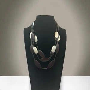 Collana vintage in legno con perline dichiarazione 22” grossa piatta ovale boho - Foto 1 di 8