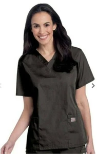 ScrubZone Medical Uniform Scrub Top V-neck BLACK MOD#70221 SIZE X-SMALL - Picture 1 of 4