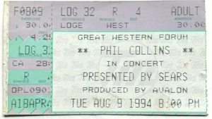 BIGLIETTO CONCERTO ORIGINALE PHIL COLLINS STUB GRANDE FORUM WESTERN CA. 9 agosto 1994 - Foto 1 di 2