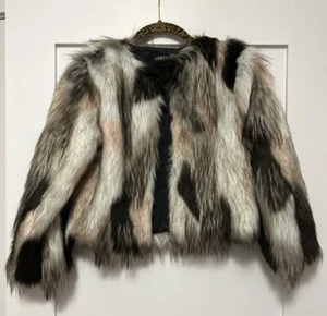 New Lanshifei Girls Faux Fur Jacket Coat Black/Gray/Pink/White Tie Dye 8-10 - Picture 1 of 3