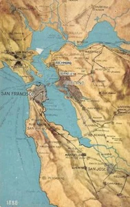 KALIFORNIEN KARTE San Francisco Bay Area Oakland San Rafael um 1910 Vintage Postkarte - Bild 1 von 2