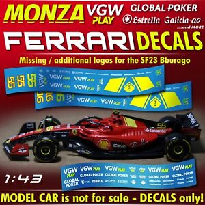 SF23 FERRARI MONZA VGWplay Global Poker + missing DECALS 1:43 Sainz Leclerc 2023
