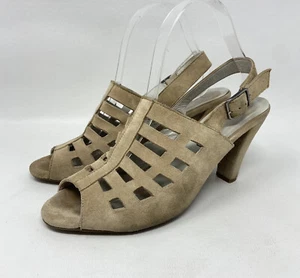 Eric Michael Light Tan Suede Chili Caged Cutout Slingback High Heel Sandal 40 - Picture 1 of 12