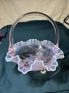 Imperial Glass Tiara "Windmill" Pattern pink opalescent Footed basket 9", marked - Picture 1 of 8