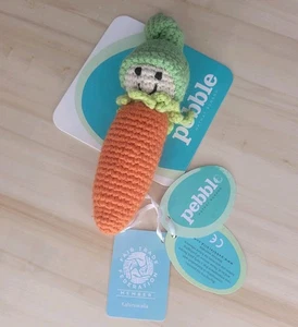 Pebble Fair Trade Handmade Crochet  Cotton Carrot Rattle Toy Baby Gift NWT - Picture 1 of 4