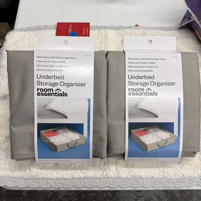 ROOM ESSENTIALS Underbed Storage Organizer 29" x 23" Set of 2 Grey Clear Top NEW - Image 1 of 4